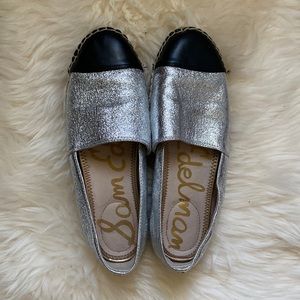 Sam Edelman Black and Silver Cap Toe Espadrille Flats